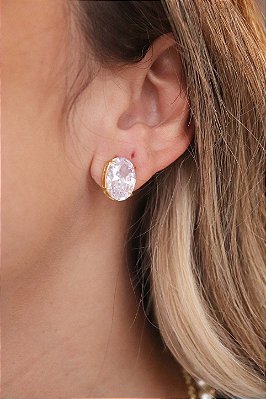 Brinco Banhado Ouro 18K com Zircônia Oval