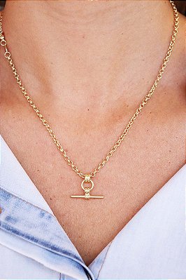 Colar T Diabo Veste Prada Banho Ouro 18k 50cm