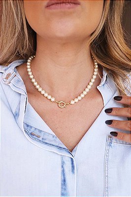Colar Pérolas com Fecho Boia Ouro 18K