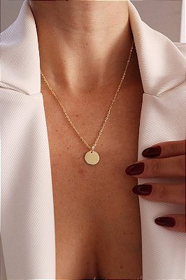 Gargantilha Medalha Lisa Banho de Ouro 18K