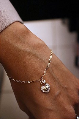Pulseira Coração Cravejada Banhada a Ouro 18k