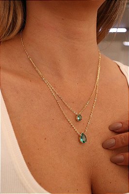 Colar Duplo Turmalina Banho Ouro 18k
