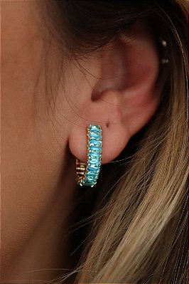 Brinco Meia Argola Banhado Ouro 18K com Zircônias