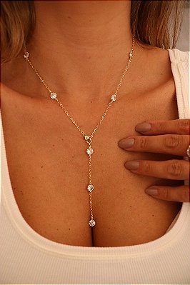 Colar Gravata Feminino Banhado a Ouro 18k 45cm