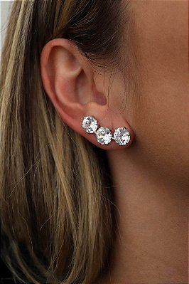 Brinco Ear Cuff com Cristais Redondos 18K