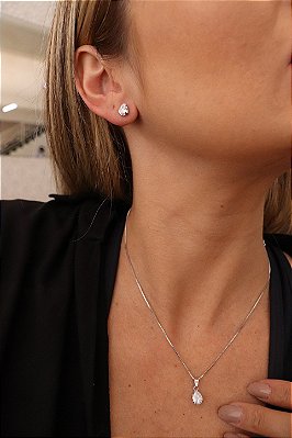 Conjunto Gota Ródio Branco Feminino