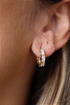 Brinco Argolinha Zircônia Banhado Ouro 18k