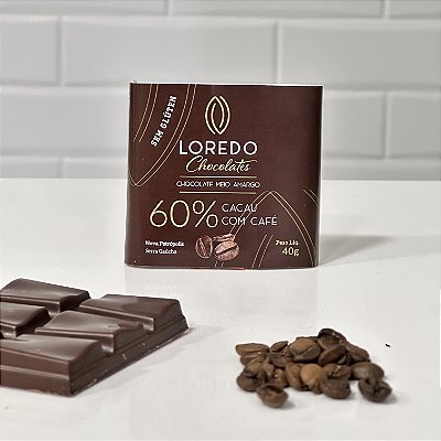 Chocolate meio amargo 60% cacau com CAFÉ