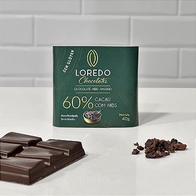 Chocolate meio amargo 60% cacau com nibs