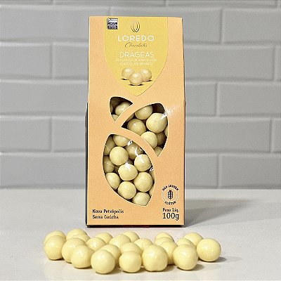 Drágeas de flocos de arroz com chocolate branco