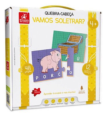 Brinquedo Pedagógico Madeira Vamos Soletrar Brincadeira de Criança, Multicor