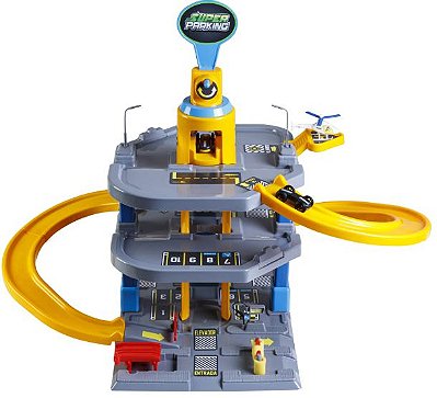 Posto Compatível Carrinhos Hotwheels Pista Cinza/Amarelo