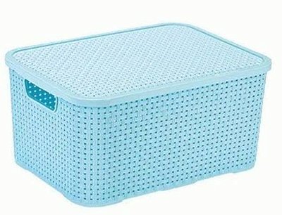 Caixa Rattan Cesto Organizador Multiuso Grande 18 L Azul