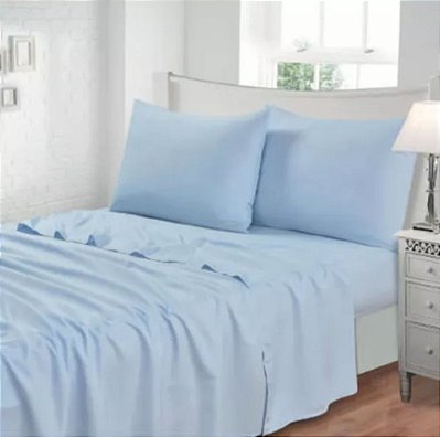 Jogo Cama Azul Solteiro Toque Seda Maciez 300 fios 2PÇS