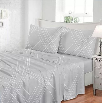 Jogo Cama Riscado Casal Toque Seda Maciez 300 fios 4pcs