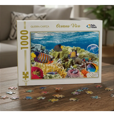 Jogo Quebra Cabeça 1000 Peças Fundo do Mar Oceano Vivo Original Pais & Filhos - Encaixe Perfeito