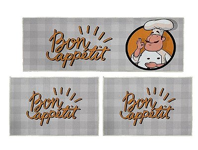 Kit 3 Tapete Para Cozinha Allegra Antiderrapante Gourmet