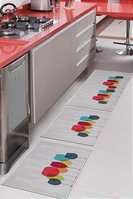 Kit 3 Tapete Para Cozinha Allegra Antiderrapante Taças