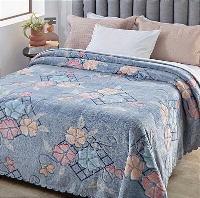 Colcha Casal Aveludada Com Relevo Jolitex- Piacere Azul