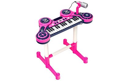 Piano Eletrônico Infantil Grande Show Microfone  Rosa Unik