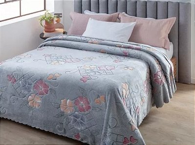 Colcha Casal Aveludada Com Relevo Piacere Cinza 2,20 x 2,40m Jolitex