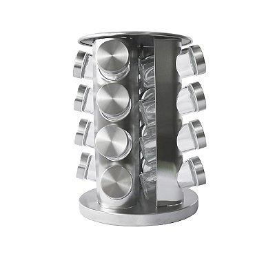Porta Condimentos e Tempero 16 Potes de Vidro com Tampa Inox