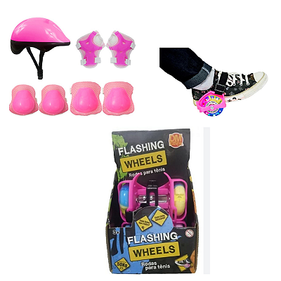 Kit Proteção Radical Plus Rosa com Flashing Wheels – DM Toys