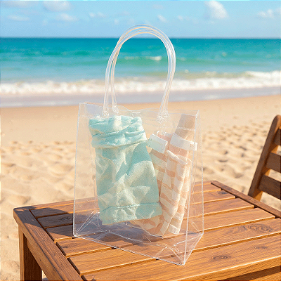 Sacola Bolsa Sacolão Pvc Cristal Transparente Praia Clube