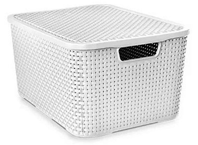 Caixas Organizadoras Rattan Branca C/ Tampa 15L Monte Libano