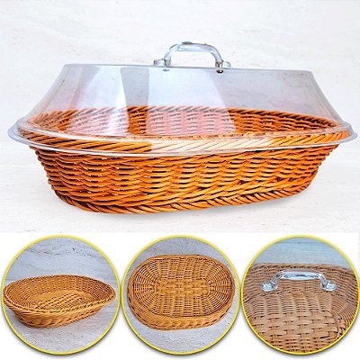 Cesta Multiuso de Vime com Tampa para Frutas e Pães