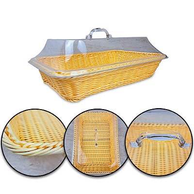 Cesta Multiuso Vime com Tampa Retangular Transparente