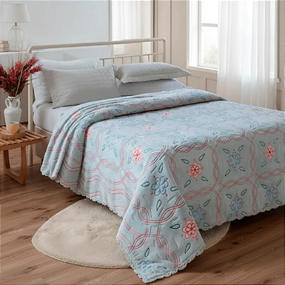 Colcha Casal Aveludada Aconchego Solitudine Azul 2,40X2,60m Jolitex
