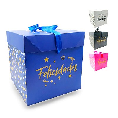 Kit4 Caixas Presente Decorada com Laço "Felicidades" Sortida