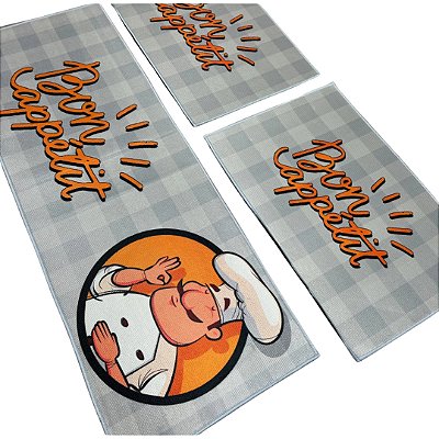 Kit 3 Tapete Para Cozinha Allegra Antiderrapante Gourmet