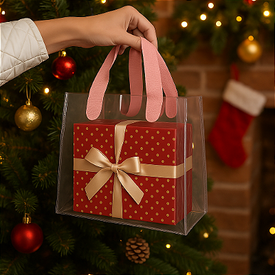 Sacolas Transparentes de Presentes em PVC e Alças em Couro