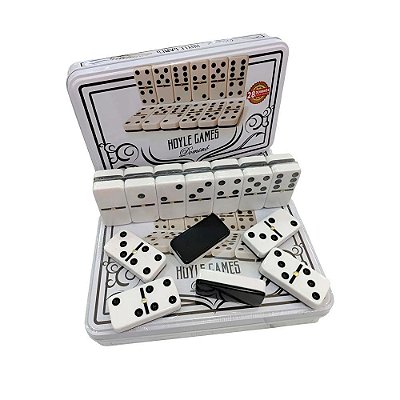 Jogo Dominó de Luxo 28 Peças Fundo Preto com Lata Metálica