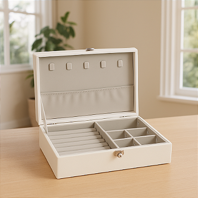 Caixa Organizadora Porta Joias Bijuterias Divisórias e Fecho