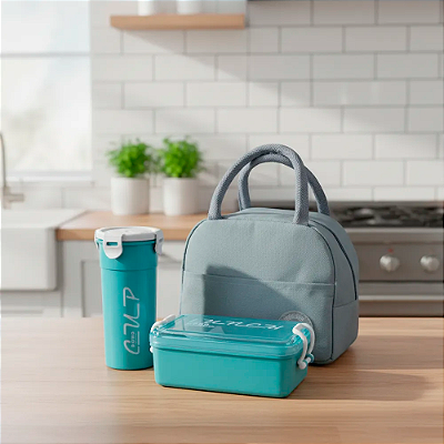 Bolsa Térmica Juvenil Lancheira com Marmita e garrafa Kit