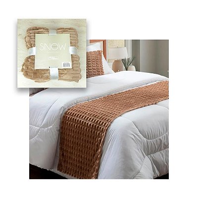 Peseira Decorativa Cama Casal Veludo Snow Marrom 50x2,20 cm