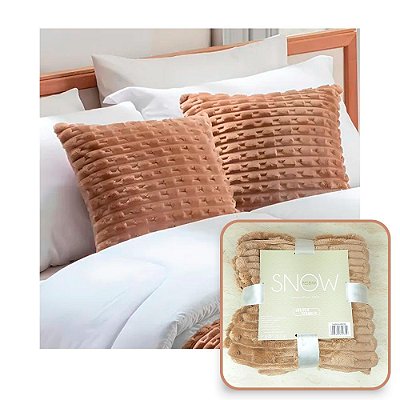 Kit Peseira e 2 Capas Almofadas Veludo Snow Marrom Jolitex