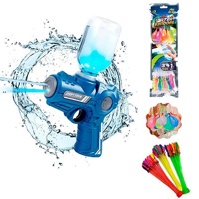 Pistola de Água Elétrica Recarregável USB Potente + Brinde 37 Balões Azul
