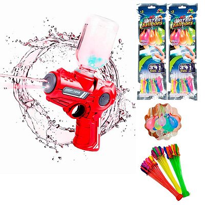 Super Pistola de Água Elétrica USB Automática com Brinde 74 Balões Vermelho