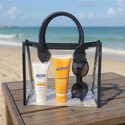 Sacola Transparente Presente Com Alças Couro Preto