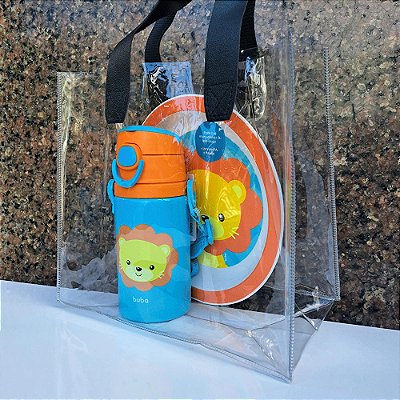 Sacola Transparente de Presente Alças em Couro Preto