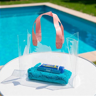 Sacola Transparente de Presente em PVC Premium com Alças em Couro Sintético Rosa – Elegante, Reforçada e Ideal para Presentes e Lembrancinhas