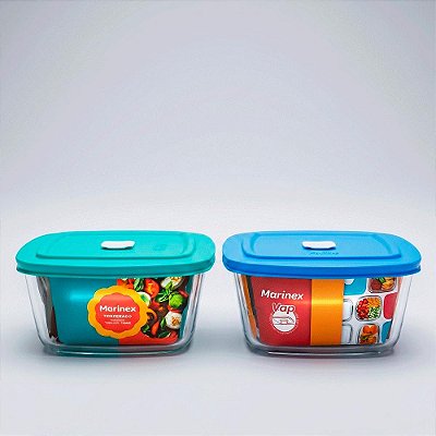 Kit 2 Potes Vidro Quadrado 1l Facilita Marinex C/Tampa Nadir
