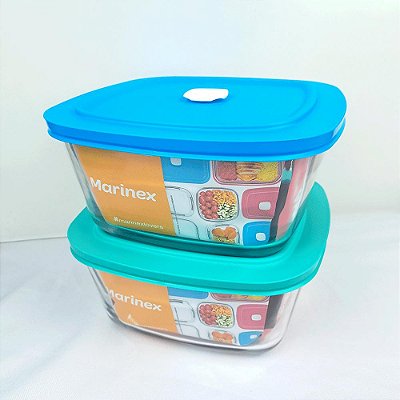 Kit 2 Potes Vidro Quadrado 2l Facilita Marinex C/Tampa Nadir