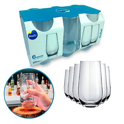 Jogo 6 Copos Long Drink 500ml Vidro Nadir Dubai Mesa Posta