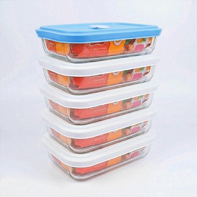 Kit 6 Potes Vidro Retangular Marinex Facilita 750ml Tampa