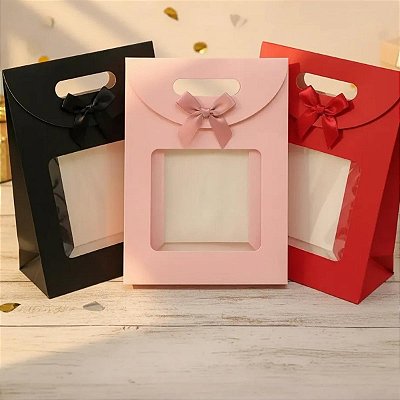 Kit 6 Sacolas Papel para Presente c/ Visor - Cores Sortidas